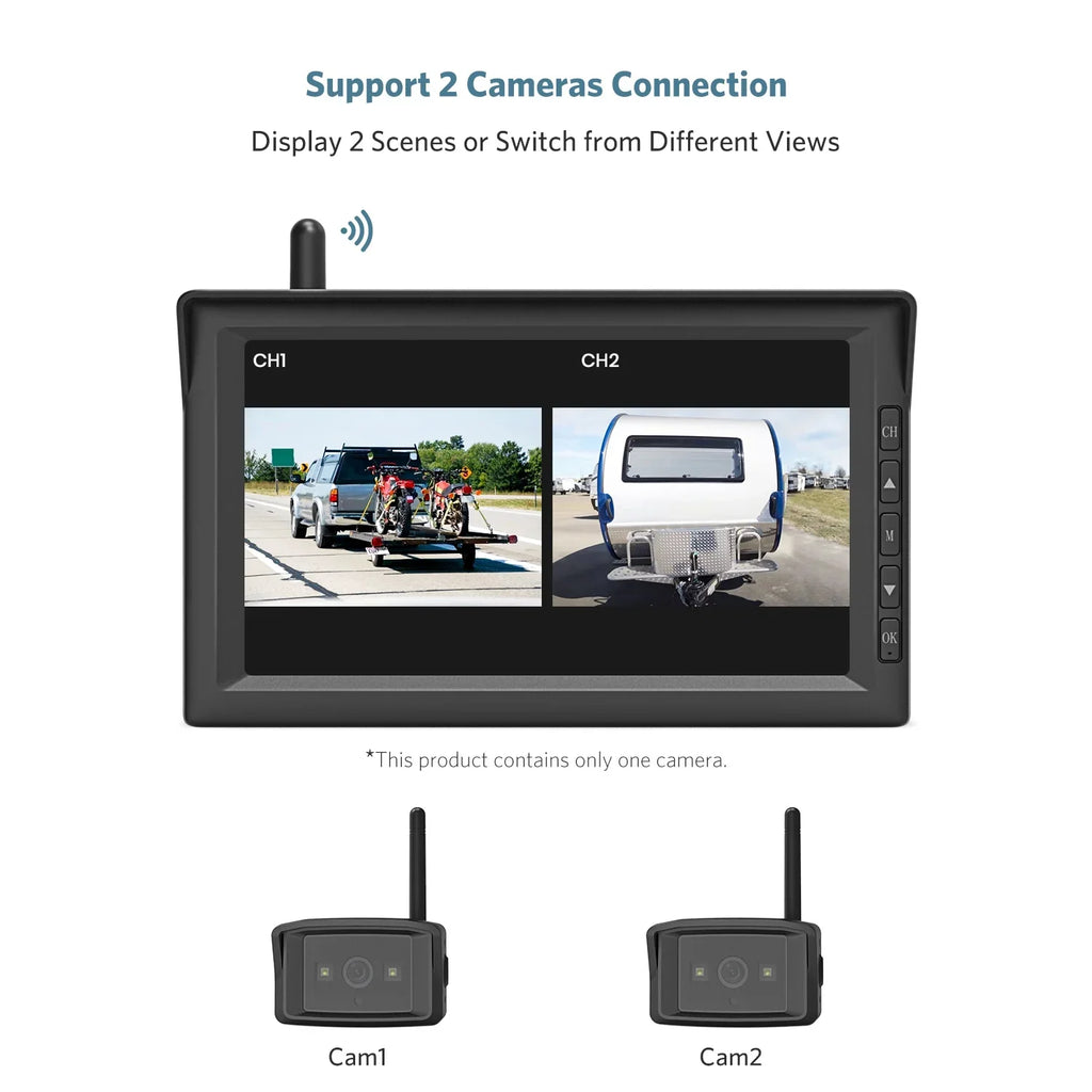 Night High-Speed with Trailers/ Observation RV/ Parking Kit, HD 7" Wireless Rear Cameras for Waterproof View IR Camper/Semi-Trailer/Tractor Camera Lines Monitor Backup Vision Reversing with