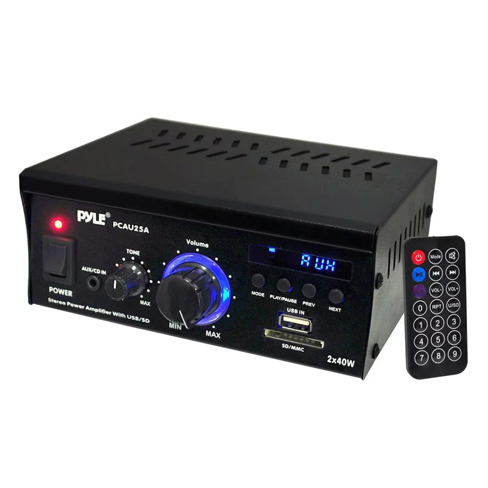 Display, 18 100 Amplifier AWG Inputs with Enrock Speaker Receiver Pyle Feet Readers Wire PCAU25A AUX Audio Cable & Gauge CD USB/SD LED