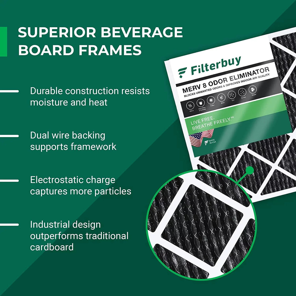 Carbon Filterbuy 16x30x1 Odor AC Eliminator Activated Air HVAC (6-Pack) 8 with MERV Furnace Filters Pleated