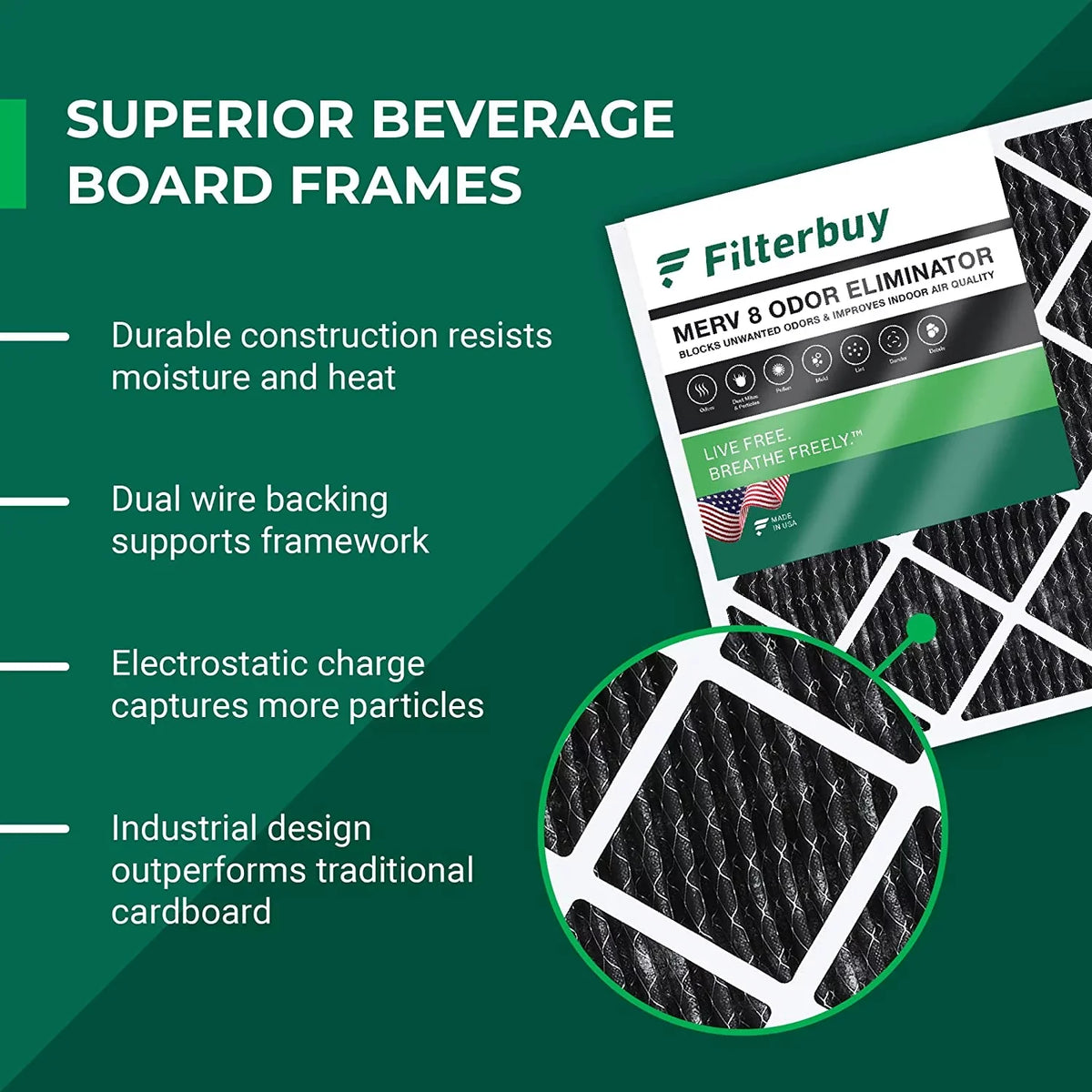 Carbon Filterbuy 16x30x1 Odor AC Eliminator Activated Air HVAC (6-Pack) 8 with MERV Furnace Filters Pleated