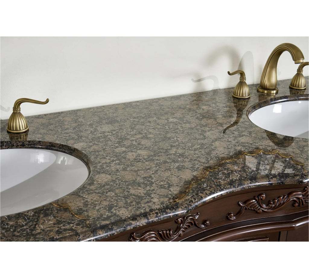 Double Saturn Sink Stufurhome Granite Baltic inch Top Brown with 60 Vanity