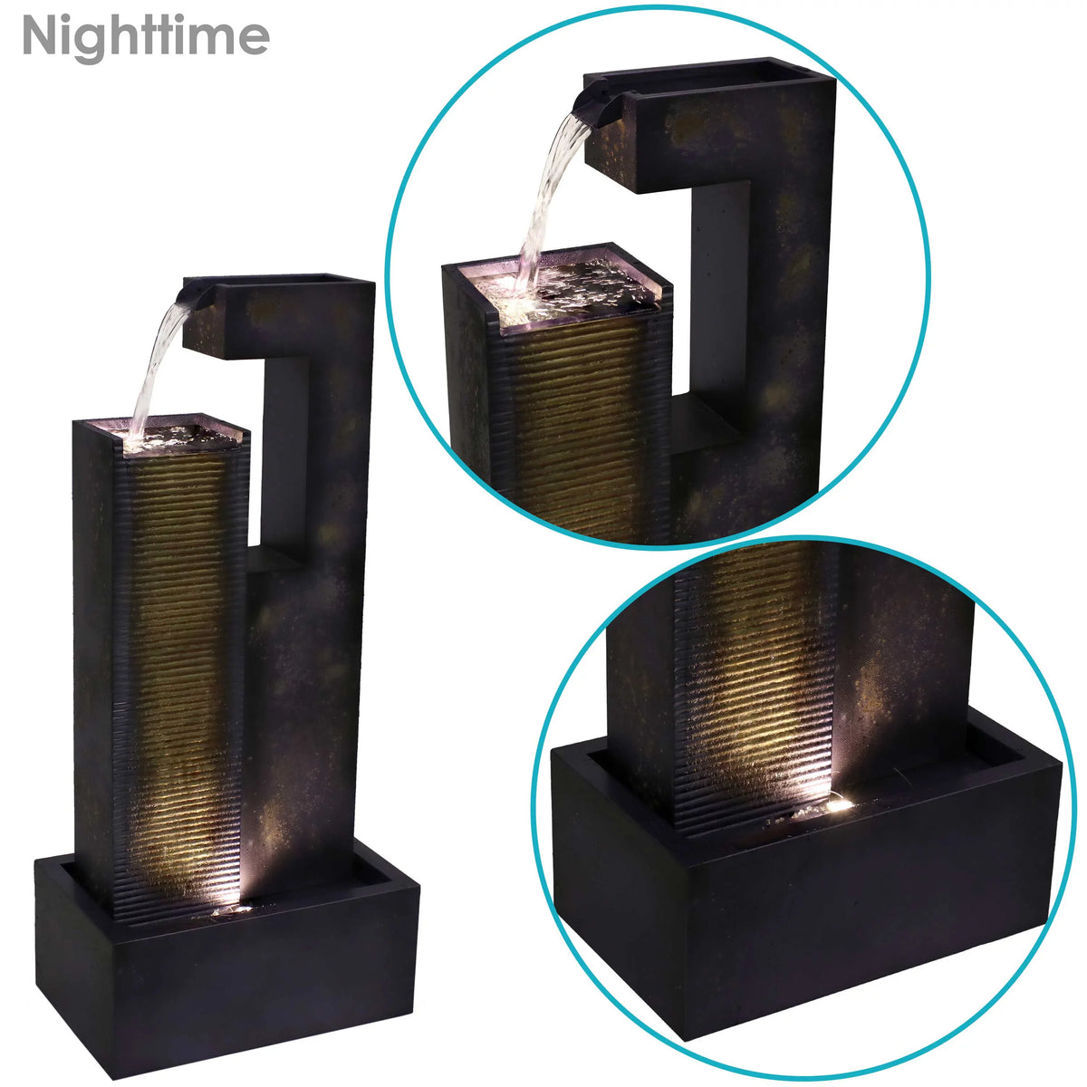 LED Metal Cascading Sunnydaze Outdoor Fountain - Tower with 32" Lights