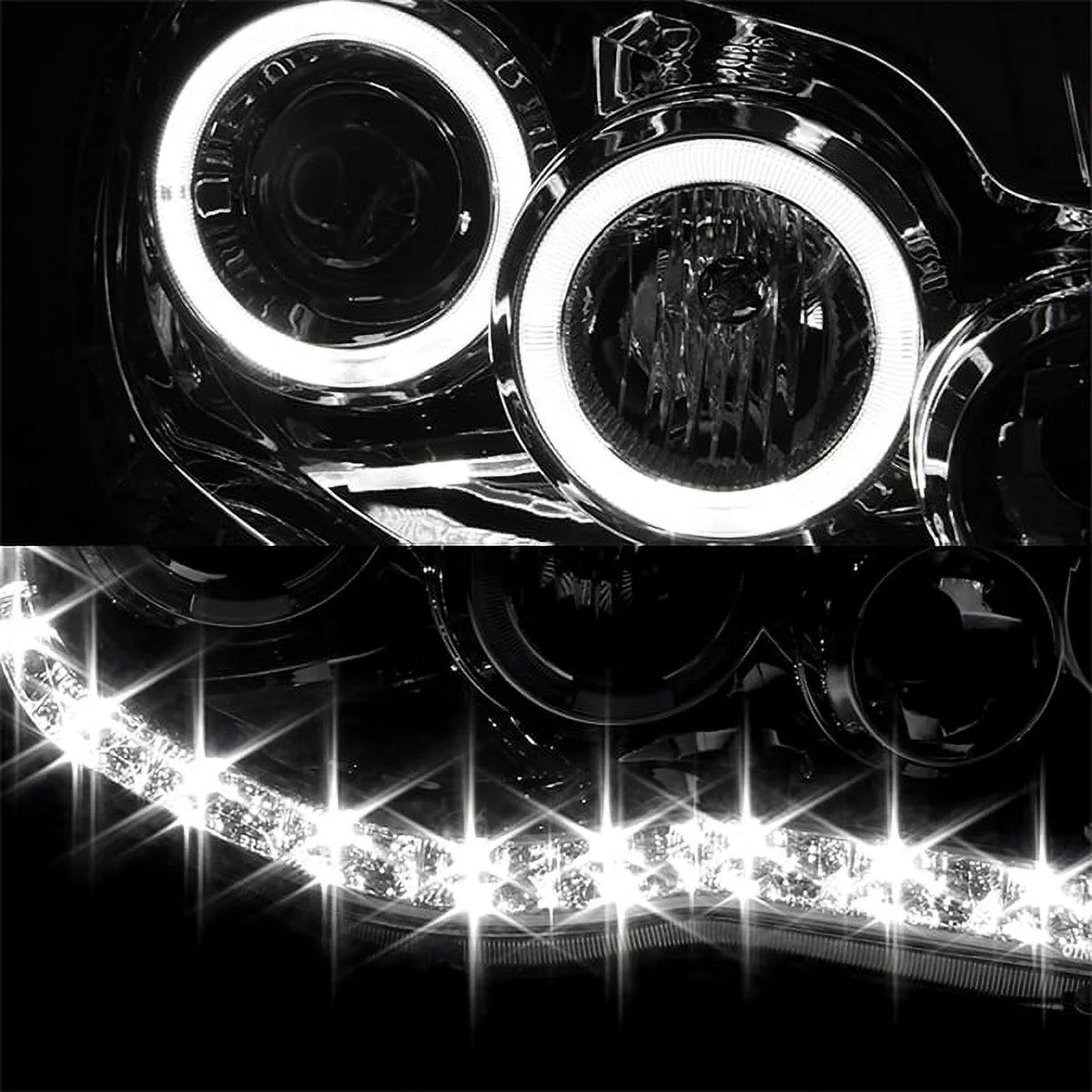 Dual Replacement Tacoma Ring Clear Projector Chrome AKKON - Daylight LED Toyota Headlights Pair Halo For DRL