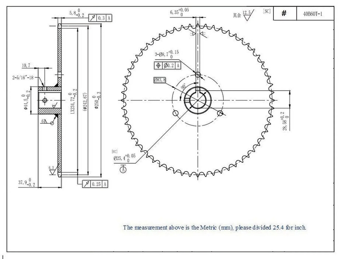 Axle 60 Roller Chain Sprocket 1" 40 40B60T for Live Teeth 420 Bore Go Kart 41