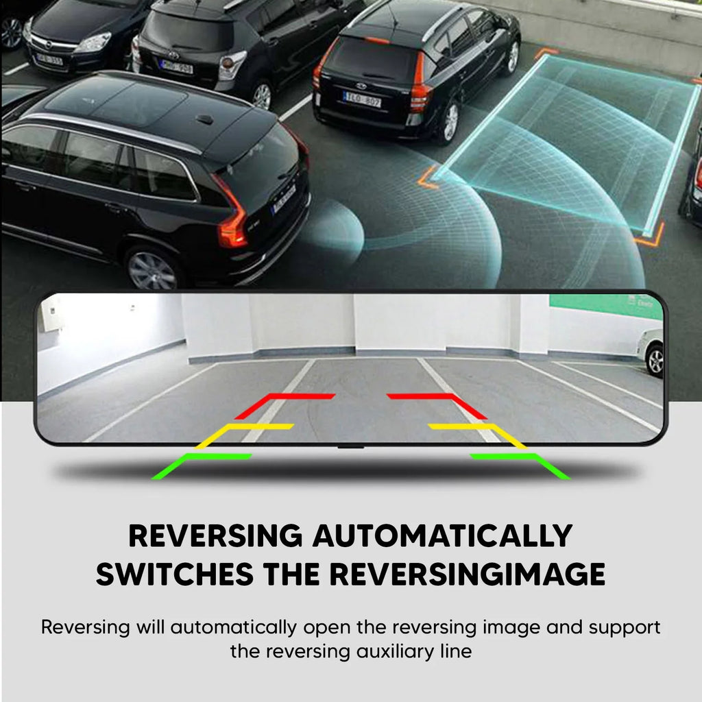 Backup Camera Reversing Mirror Dual 12" Parking Front Rear Camera 4K Night Vision, Assistance Cam Car Monitoring, and Dash Super
