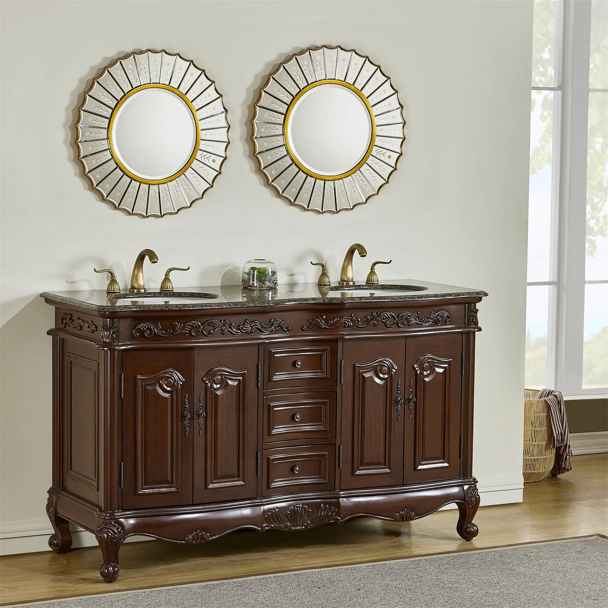 Double Saturn Sink Stufurhome Granite Baltic inch Top Brown with 60 Vanity