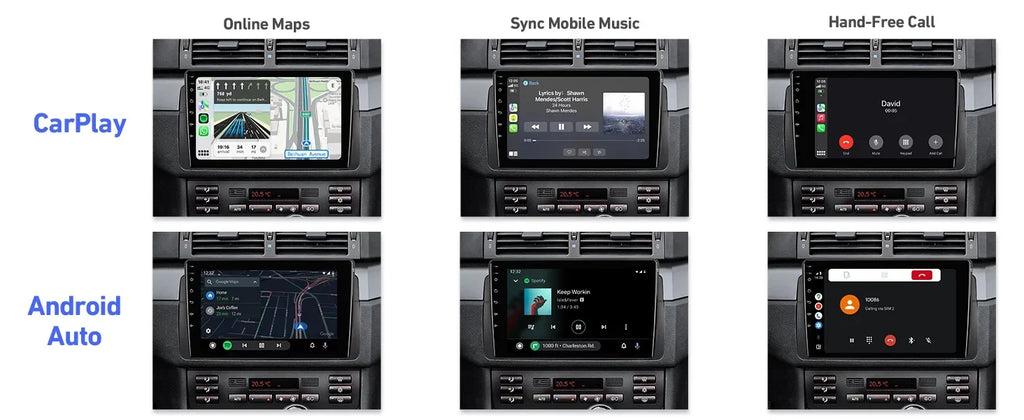 ZT for BMW Stereo 9-inch Carplay 12 Android Din Screen 75/MG QLED SWC Radio Backup Car Auto Double Android E46/M3/318/320/325/Rover Camera Support 6+128G Car Touchscreen with