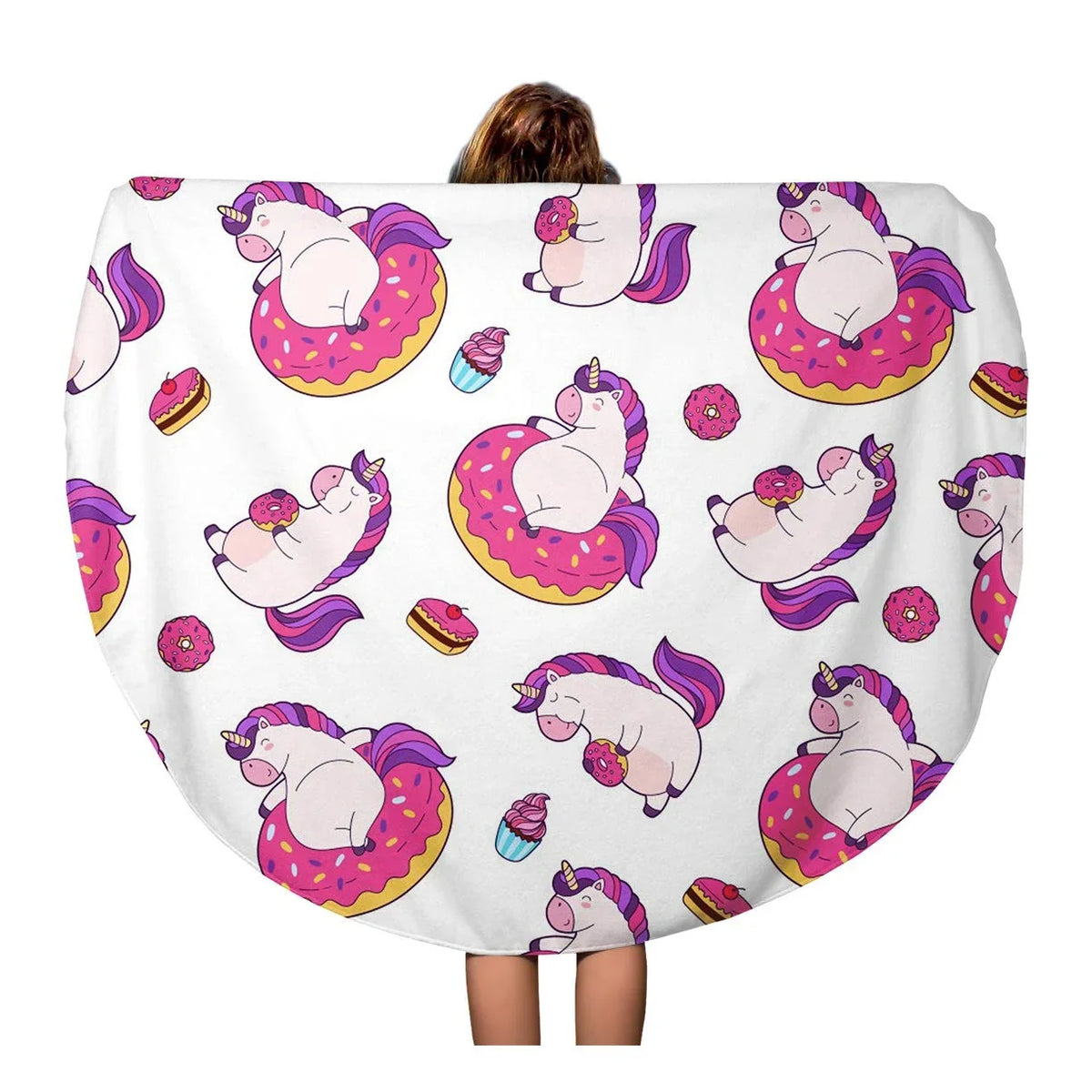 Beach Unicorns Mat Circle Pattern Inflatable inch Towel 60 Funny Tapestry Donut and Sitting Circular Towels KDAGR Travel Round Blanket Beach Throw Eating in