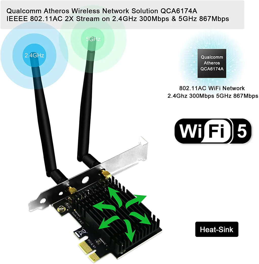5GHz AC 867Mbps Windows Server 8 Wireless and Technology Dual Beamformee,MU-MIMO 10 2.4GHz 8.1 7 Express (32/64bit) WiFi Desktop Band PCs-TX 1200Mbps PCI 300Mbps Heatsink Card for