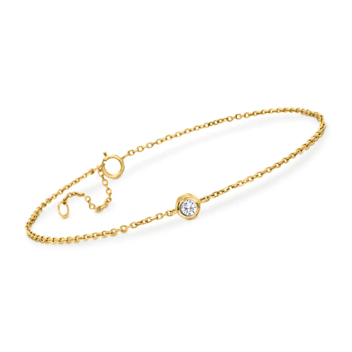 Station Women's, Pure Ross-Simons by Gold, Carat 0.20 RS Diamond Yellow 14kt in Bracelet Adult