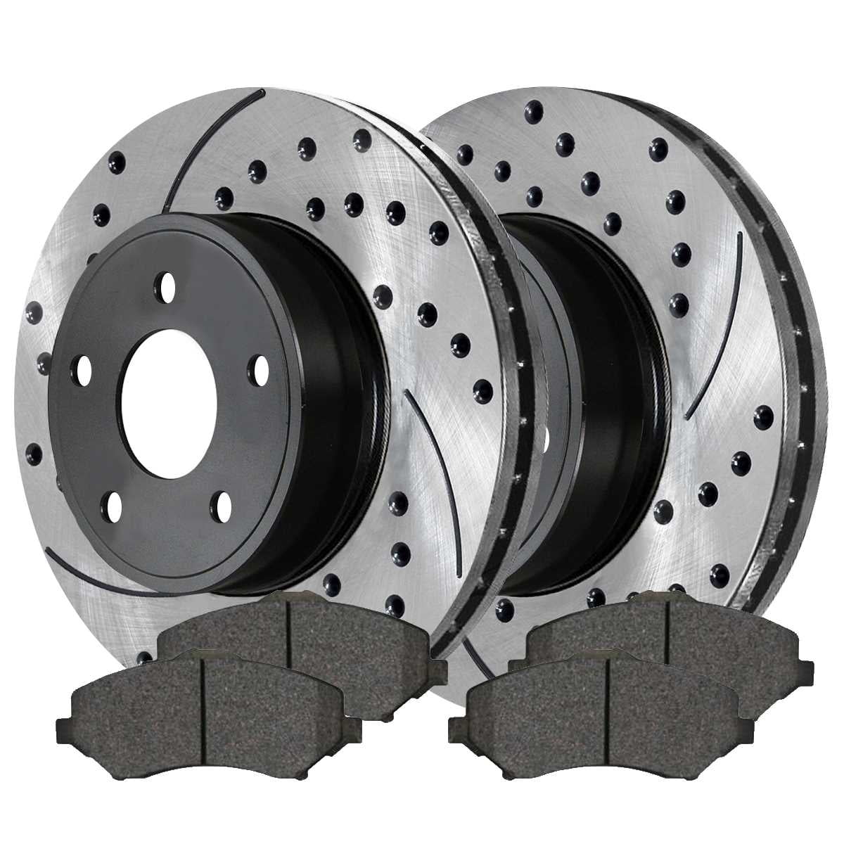 Rotors Town C/V Pads Side Brake Routan Chrysler Grand Black Drilled Driver Passenger Slotted Ram Ceramic Country Kit AutoShack & Journey Dodge FWD and for Caravan VW V6 2008-2016 Front and Replacement
