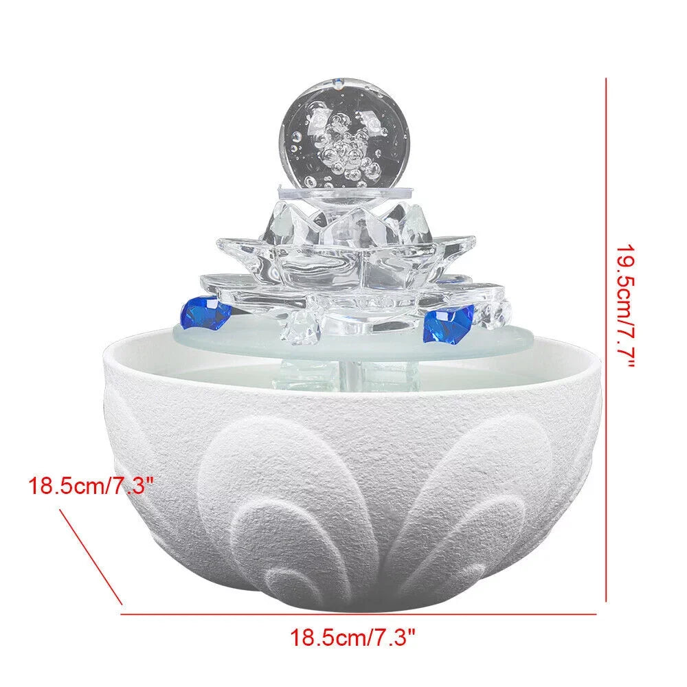 Fountain White Water Desktop Ornament Crystal Desktop Lotus Flowing Fountain, Decor Office Tabletop Teahouse Waterfall Fountain Water