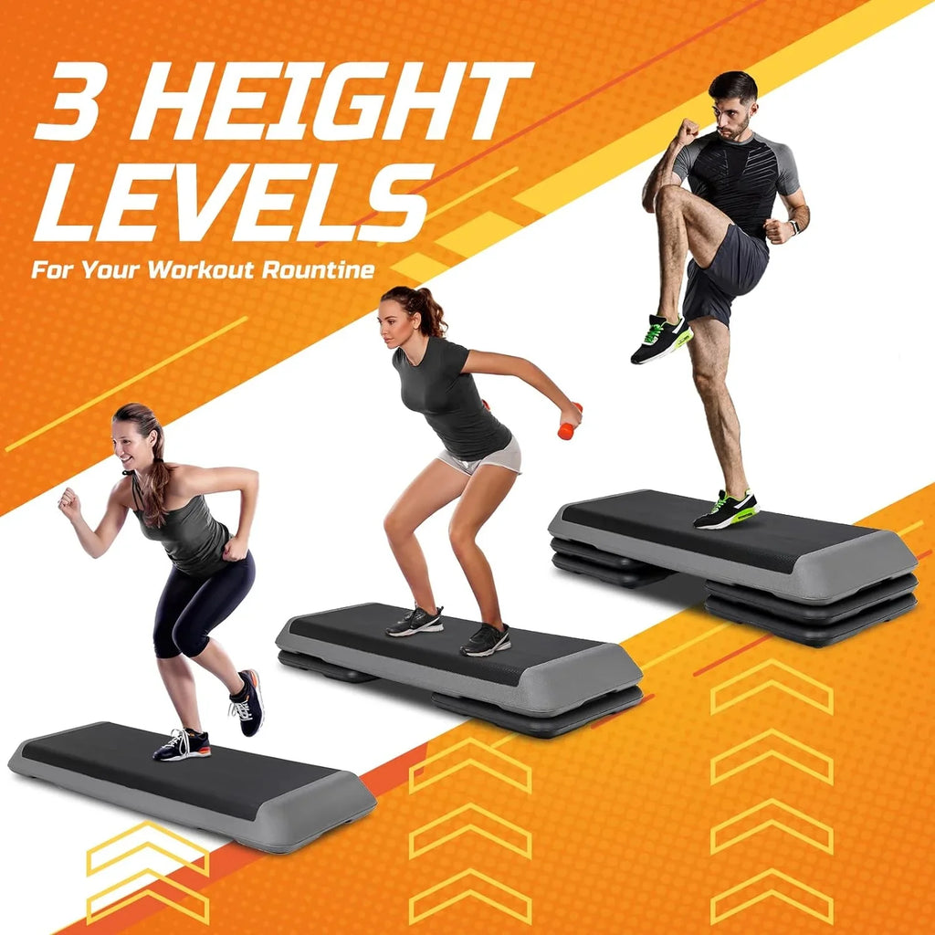 43'' Aerobic Adjustable Aerobics & Stepper Stackable Cardio Platform, Exercise Home Strength Workout 4 Step Fitness for with Gym Stepper Risers, Training Stepper