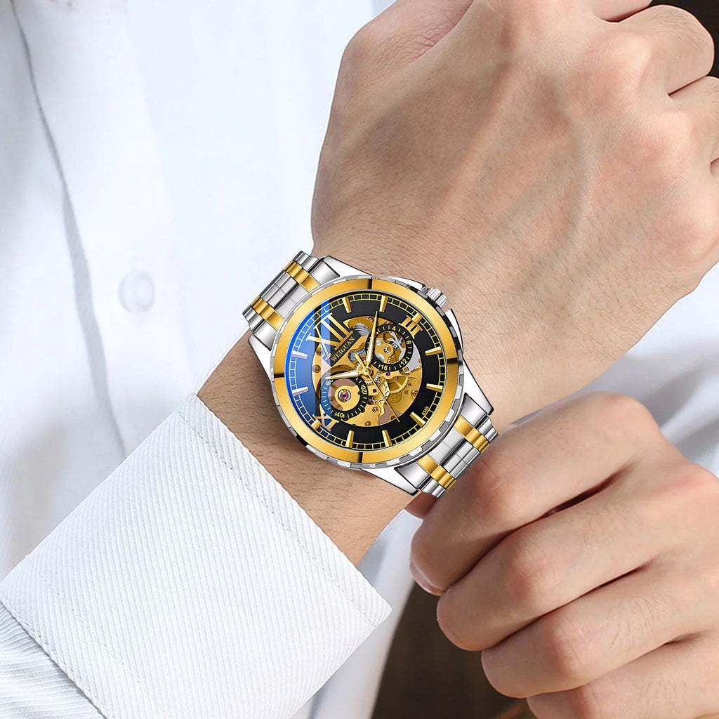 Skeleton Steel Hollow Luxury Men's Stainless Watch Mechanical Business Automatic