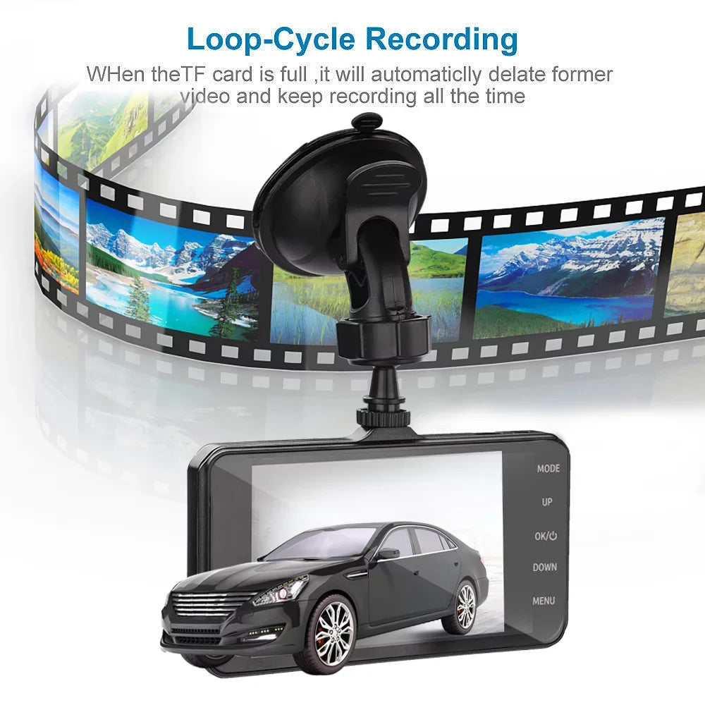 4" and Xhy Car Screen and Video Detection Recorder 1080P Dual Rear Touch Dash HD Front Camera Parking Monitoring Motion G-Sensor, Driving Cam Lens DVR