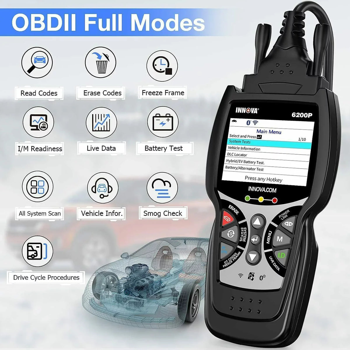 OBD2 Oil Scanner Bluettoth Reader INNOVA Diagnostic Registratio ABS Code 6200P Battery System Tool Full SRS