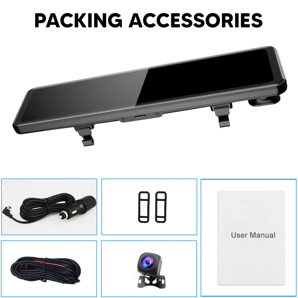 Backup Camera Reversing Mirror Dual 12" Parking Front Rear Camera 4K Night Vision, Assistance Cam Car Monitoring, and Dash Super