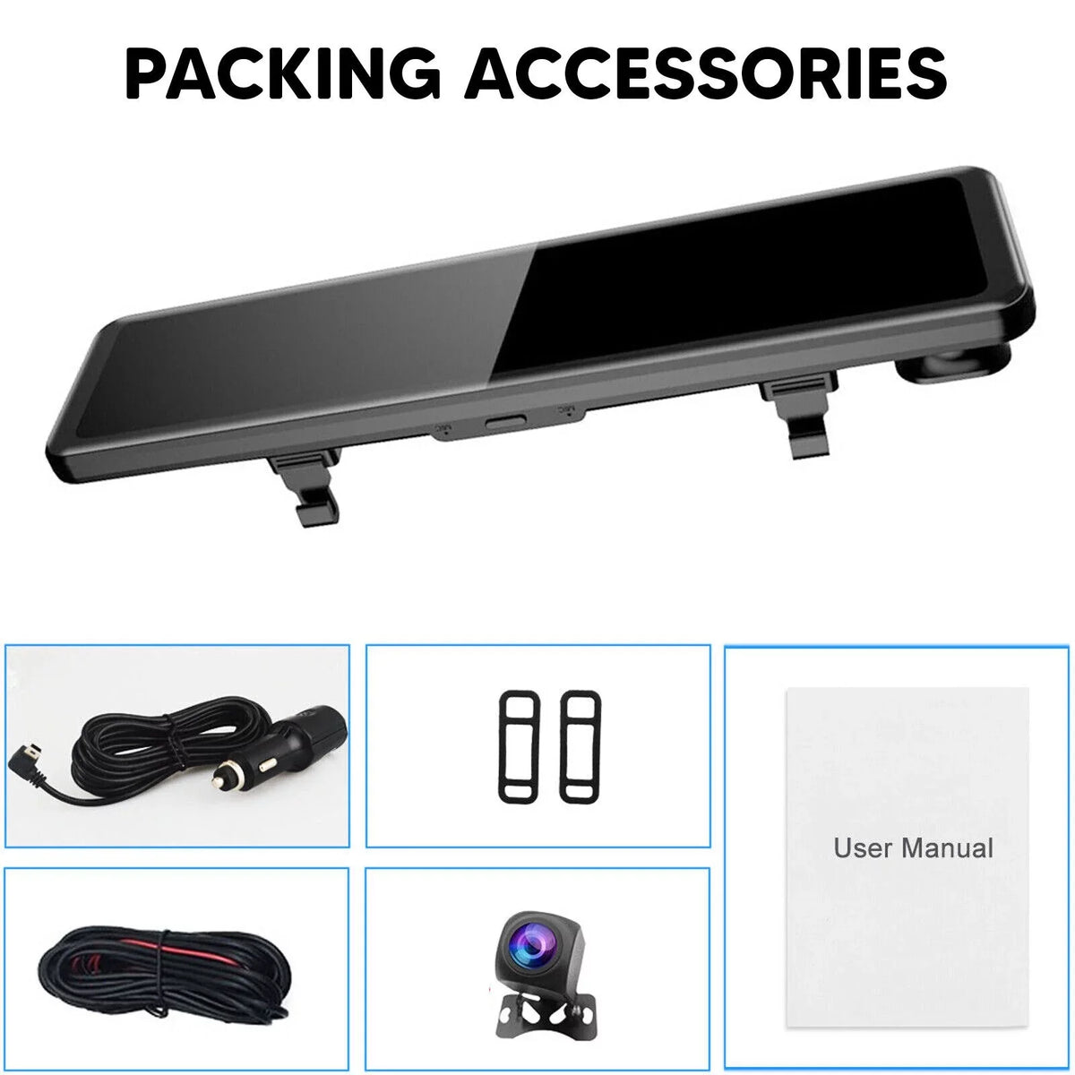 Backup Camera Reversing Mirror Dual 12" Parking Front Rear Camera 4K Night Vision, Assistance Cam Car Monitoring, and Dash Super