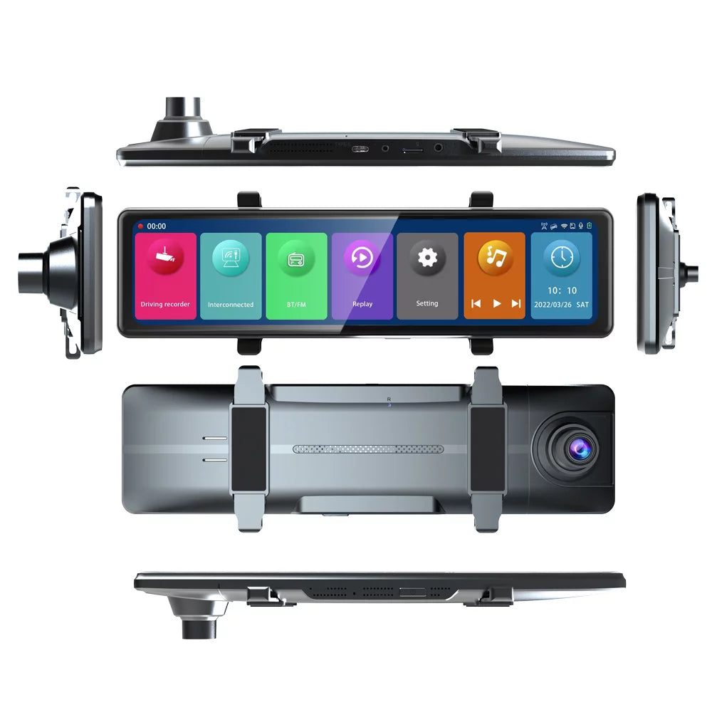 Cameras, Connectivity, Driving Clear Capture Recorder Rearview Dash Road Moment Auto Cam: Video Every the Recording 3 Touchscreen, - on BT 12in 2.5K - Mirror
