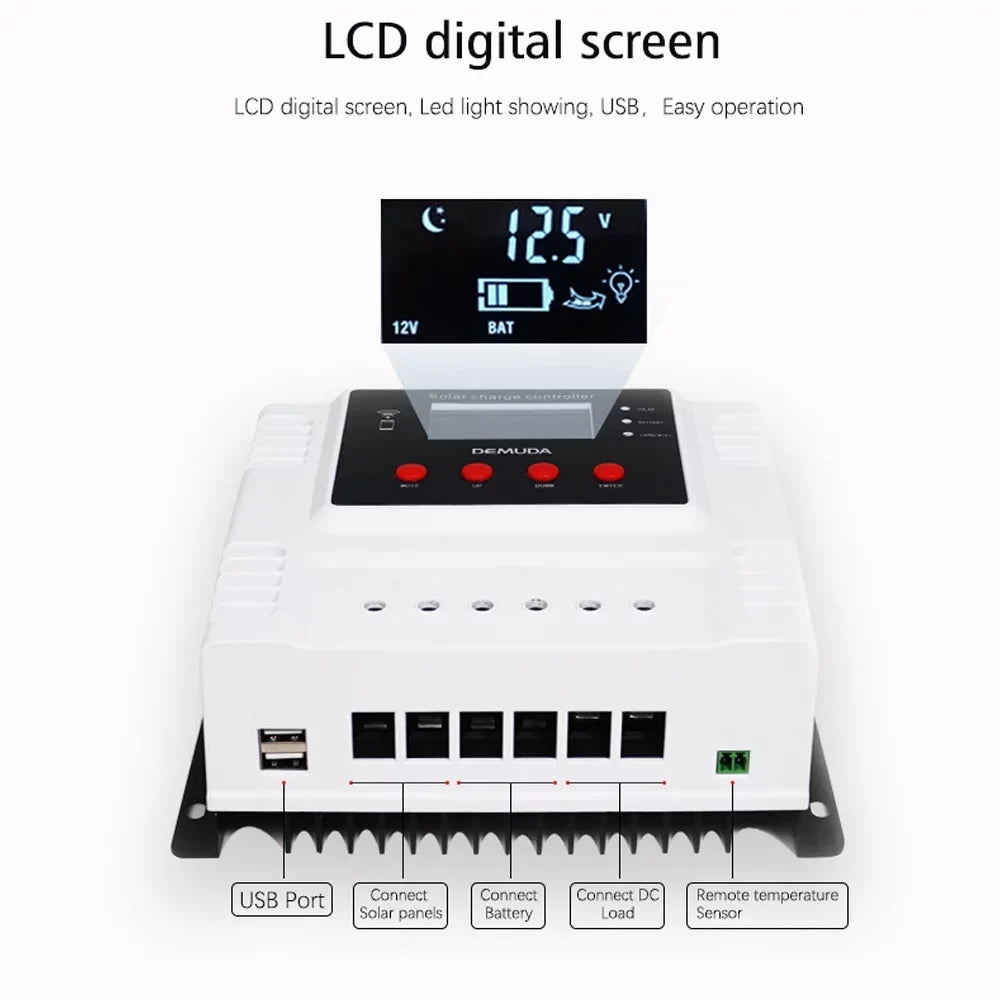 Mobile with Leadacid Intelligent Iron Charger Data LED Batteries Display Real-time Solar Controller Ternary App PWM Lixada for 12V/24V