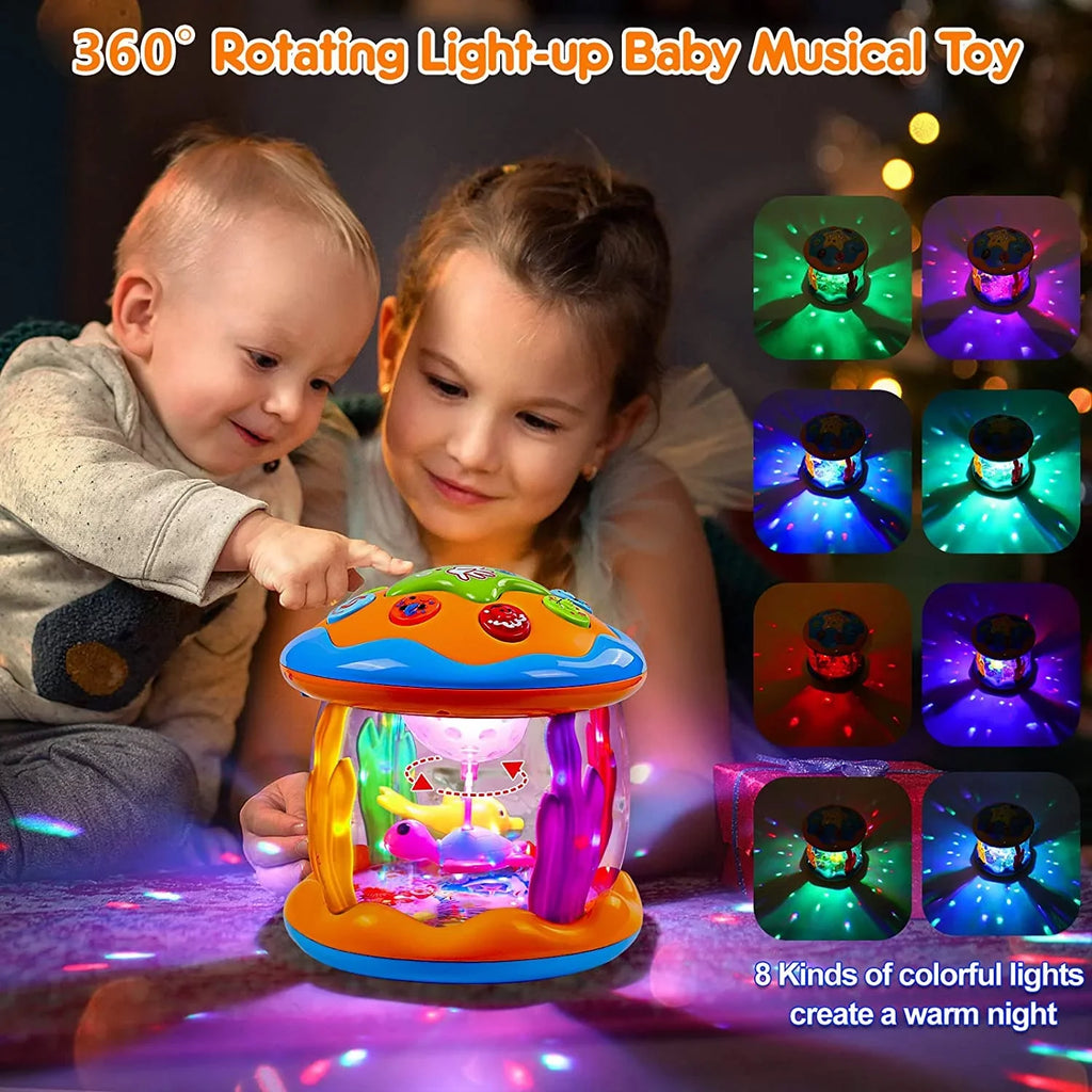 2 for Drum Boys 3+ Toddlers Melodies 6 Toys Musical Rotating Baby 12 up 1 Toys Learning Light Baby with Toys Months, Projector Gifts to , Educational Year Girls Old