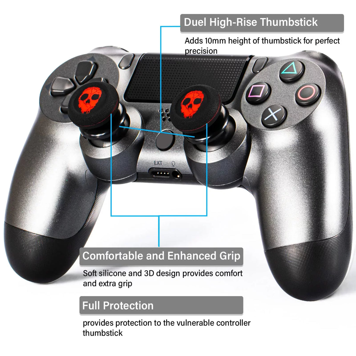 Rubber Silicone Thumbstick 2 Red) Extender Sets PS5 Dualsenese FPS Grip for PS4 Playrealm & Controller (Ghost Printing & Cover