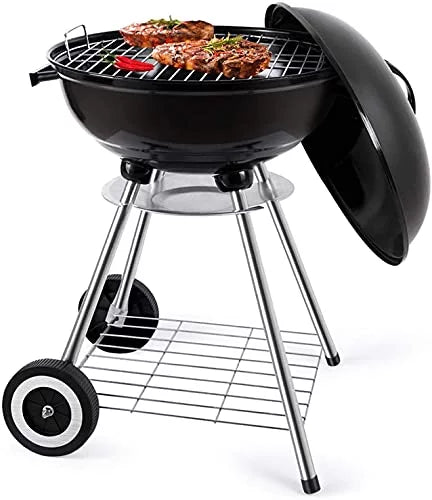 Portable Grill Steel Grilling & (18" Cooking Stainless Tailgating Outdoor Standing Steaks, Kettle Charcoal for Backyard Backyard Grill Burgers, BBQ Black) & Pitmaster
