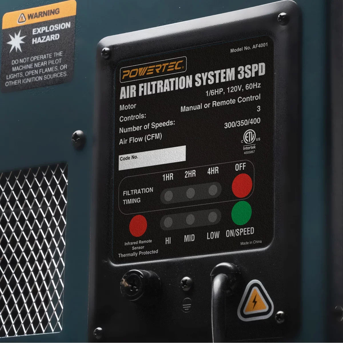Controlled CFM), 3-Speed POWERTEC Filtration (300/350/400 Air System AF4001 Remote