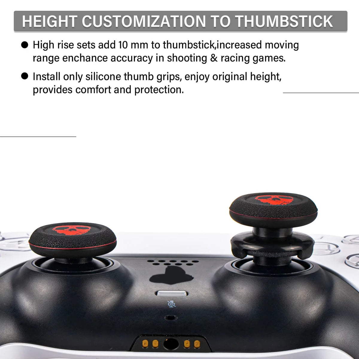 Rubber Silicone Thumbstick 2 Red) Extender Sets PS5 Dualsenese FPS Grip for PS4 Playrealm & Controller (Ghost Printing & Cover