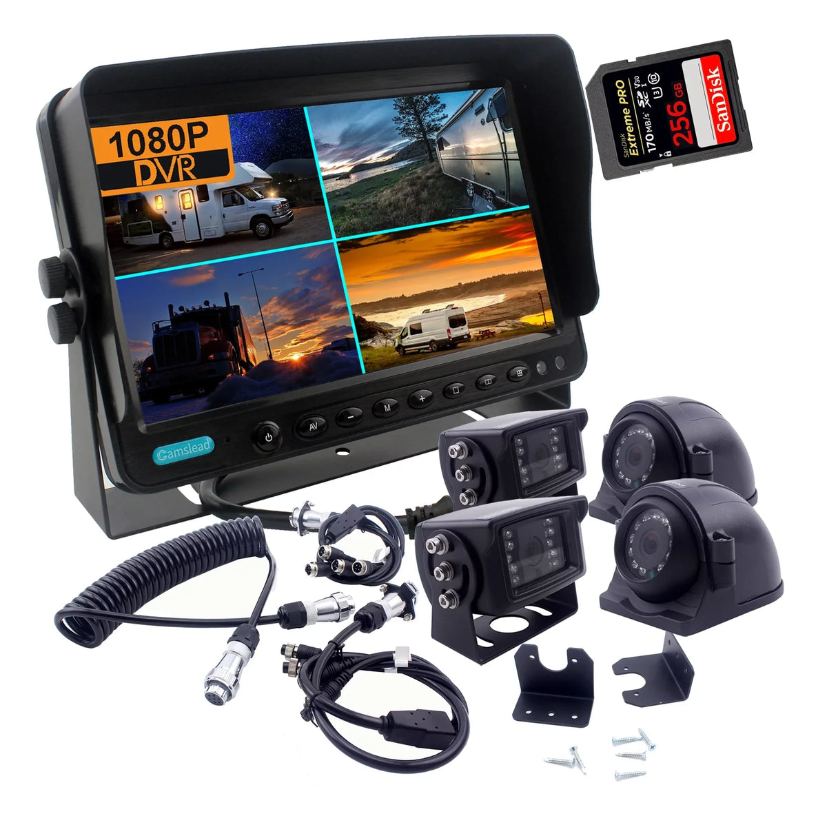 HD + screen 1080P quad system screen, monitor system, 9 trailer The connection 4 CAMSLEAD cameras recorder DVR 1080P monitor wheel camera 4X Channel 5th quick camera inch 9 inch with kit split +