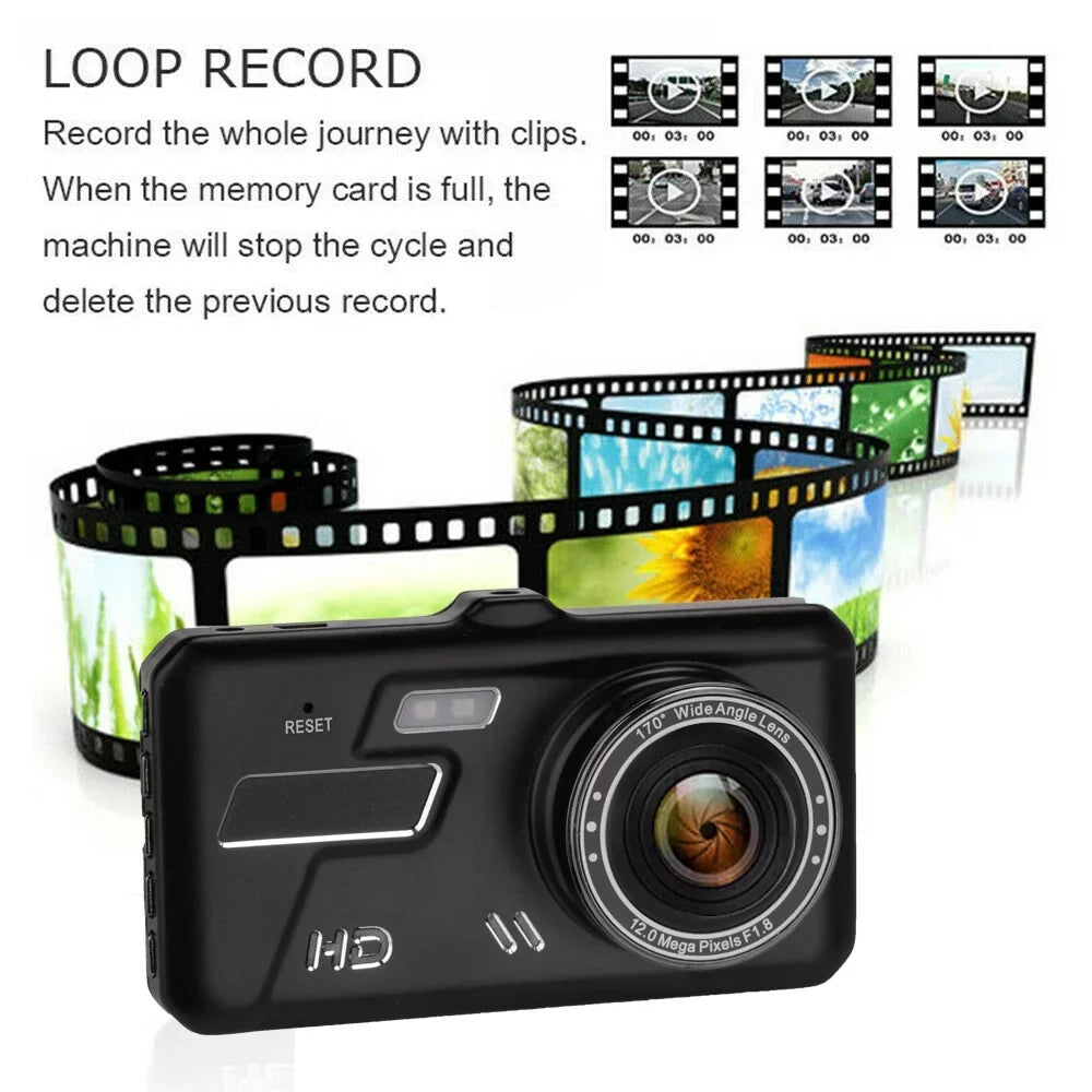 4" and Xhy Car Screen and Video Detection Recorder 1080P Dual Rear Touch Dash HD Front Camera Parking Monitoring Motion G-Sensor, Driving Cam Lens DVR