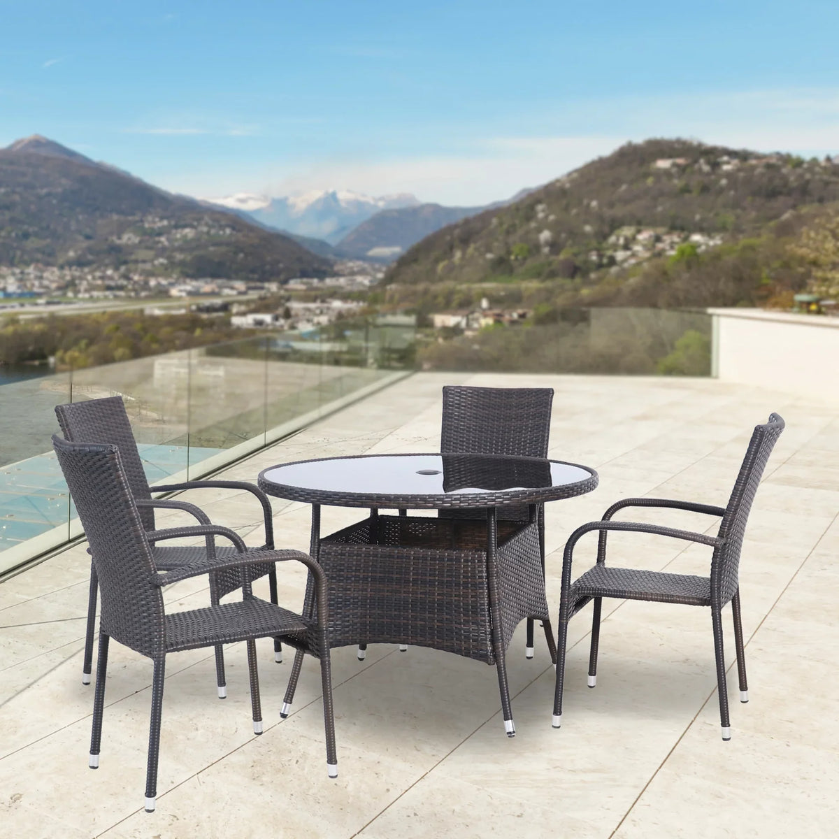 Woven Wicker Set 5-Piece Patio Venice Brown Northlight Dining Resin Outdoor