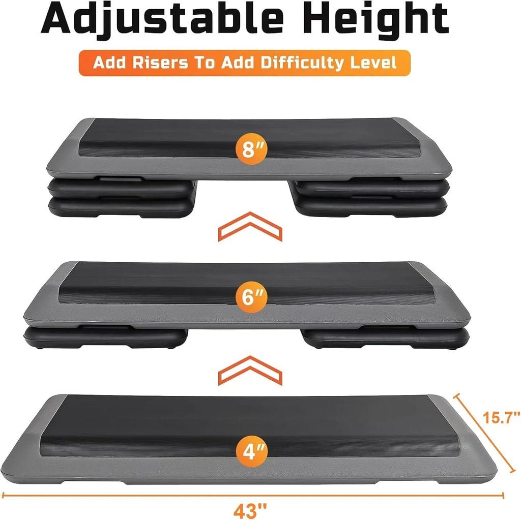 43'' Aerobic Adjustable Aerobics & Stepper Stackable Cardio Platform, Exercise Home Strength Workout 4 Step Fitness for with Gym Stepper Risers, Training Stepper