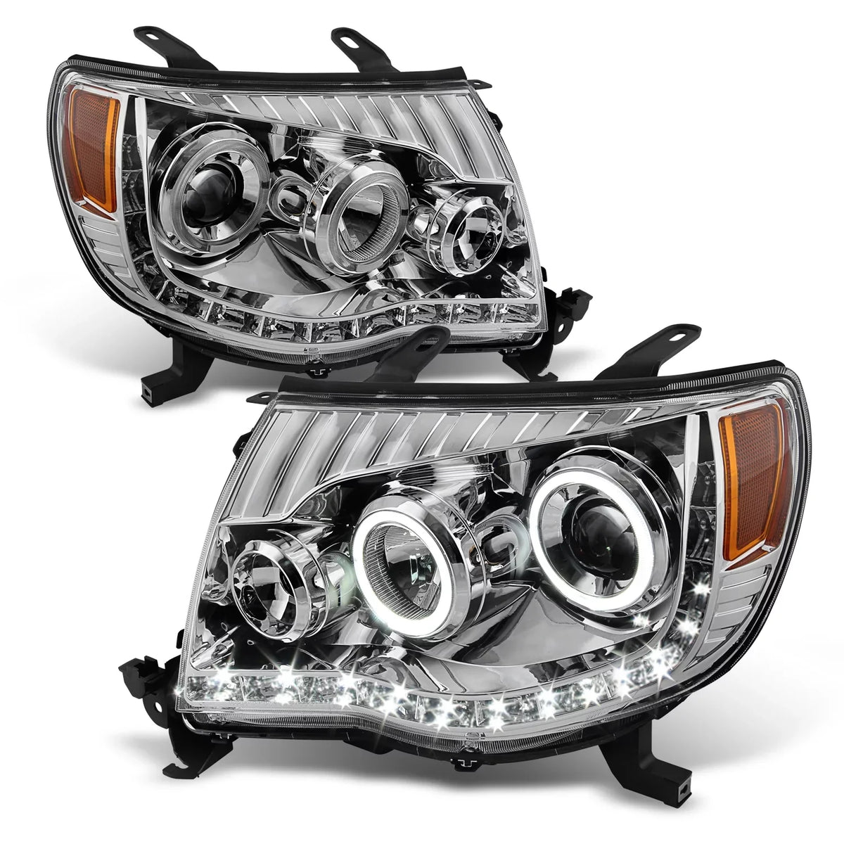 Dual Replacement Tacoma Ring Clear Projector Chrome AKKON - Daylight LED Toyota Headlights Pair Halo For DRL