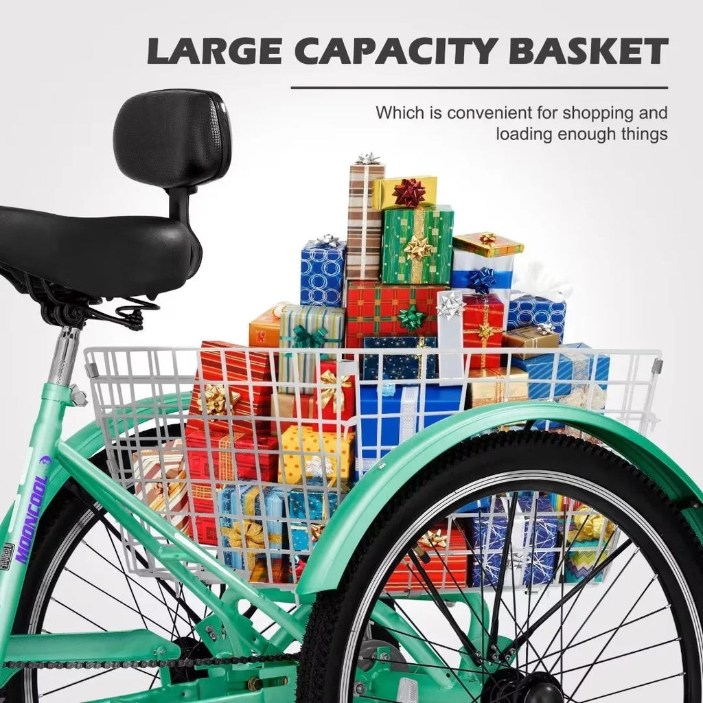 NAIZEA Men, Exercise Adult Outdoor Activities Tricycle, for Shopping 3 Basket 7 with Cruise Wheel Seniors, for 20" Large Trike Picnic Bikes Women, Speed