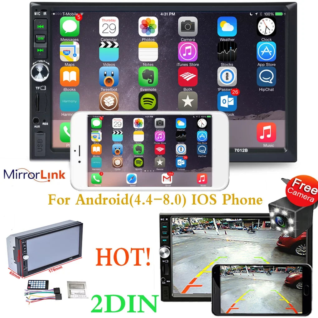 Bluetooth HD 7" Link(Both Radio Reverse and Android Car Touch Vehicle Mirror Din Support And Screen Stereo Camera Double IOS MP5 with System) Car