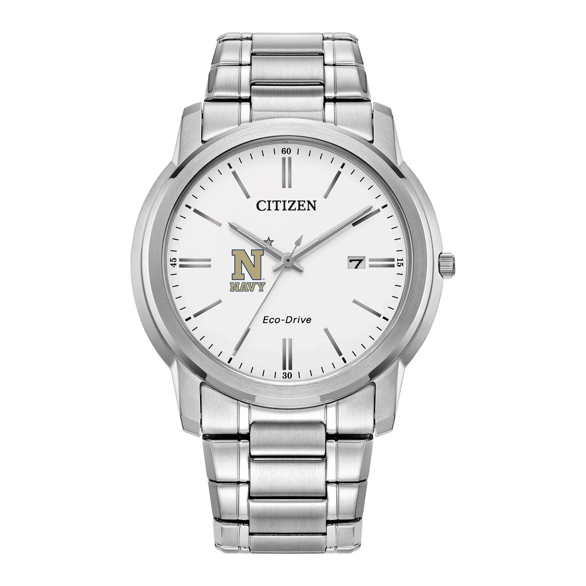 White Citizen Eco-Drive Silver Watch Steel Navy Watch Dial Men's Stainless Midshipmen