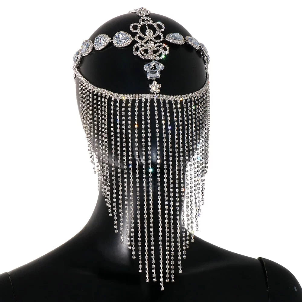 Masquerade Mask Tassel Hair Women for Mask Face Crystal Party Face Rhinestone Chain Halloween Jewelry