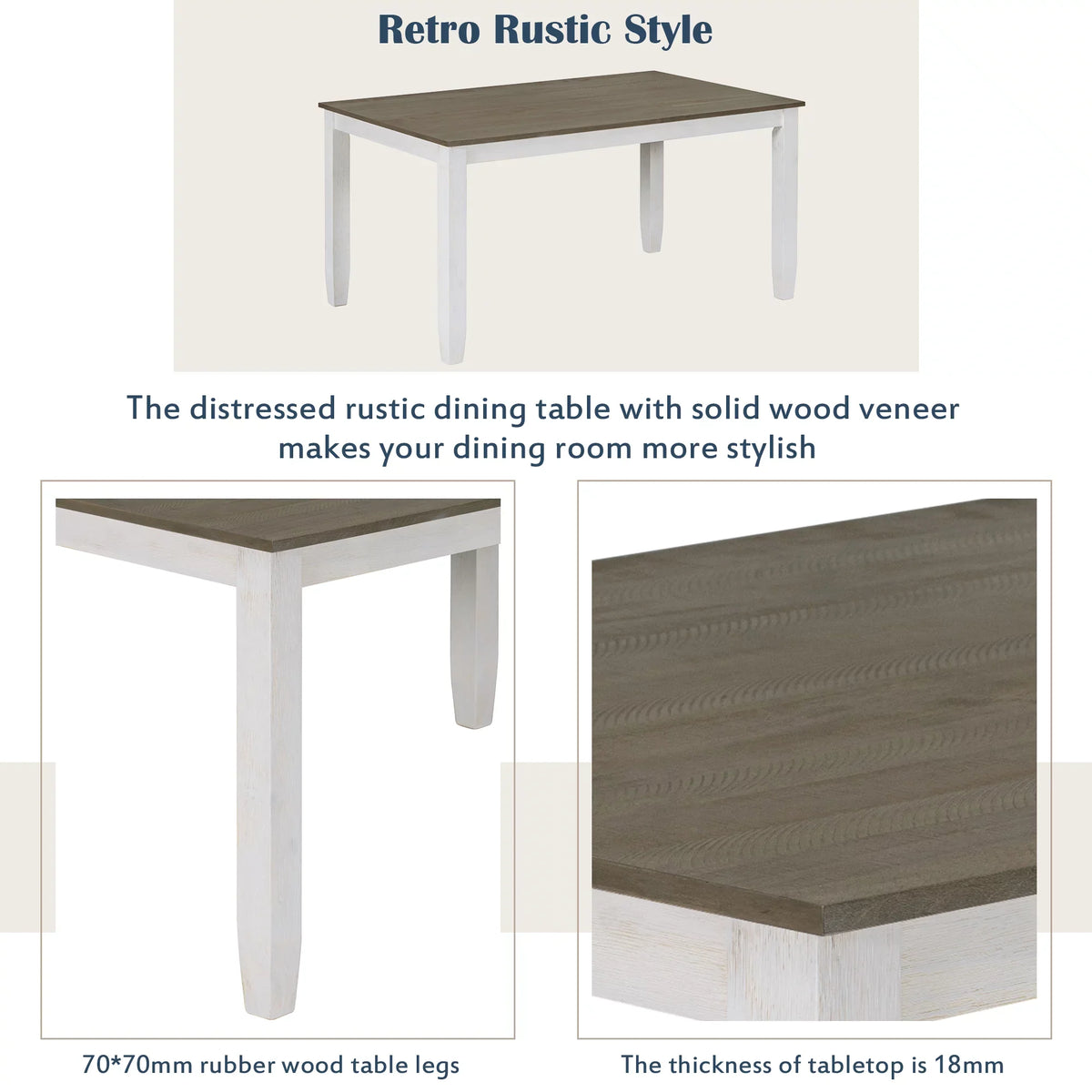 Bench, Set Room Rustic Dining Chairs With Whitewash 4 + CoSoTower Brown Style A 6-Piece Upholstered Table &