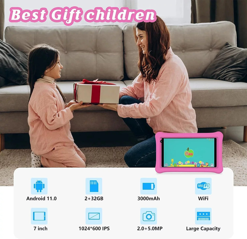 Control Tablet Toddler Tablet Dual Case, Tablet, with RAM WiFi, Parental Certificated, ROM 11 for Camera, inch Google Tablet for 7 Tablets, Androrid 32GB Kids Kids Bluetooth, Learning 2GB
