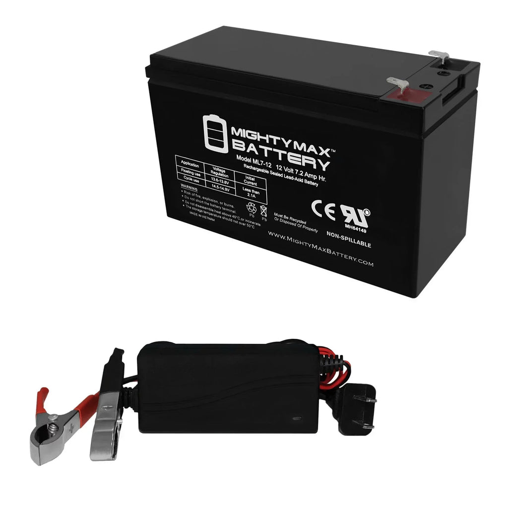12V Charger 1Amp ZS06, + Sea-Doo Replaces 7.2AH Battery 12V EVX1272F2