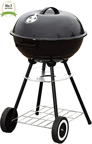 Portable Grill Steel Grilling & (18" Cooking Stainless Tailgating Outdoor Standing Steaks, Kettle Charcoal for Backyard Backyard Grill Burgers, BBQ Black) & Pitmaster