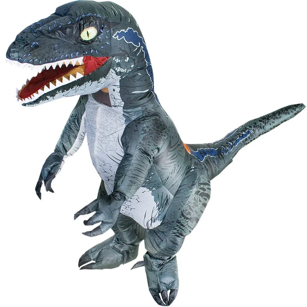 Costume DomKom Women Grey Dinosaur Body Men Inflatable Adult Costume Blow Velociraptor T-rex Raptor Halloween Up Costume Full