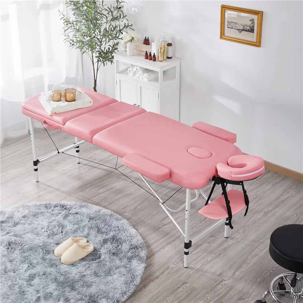 Backrest/Headrest/Armrest/Hand Massage Portable Alloy Salon Table Massage Spa 84'' with 3-Fold Bed, Massage Adjustable Pink Bed Yaheetech Couch, Equipment, Pallet,
