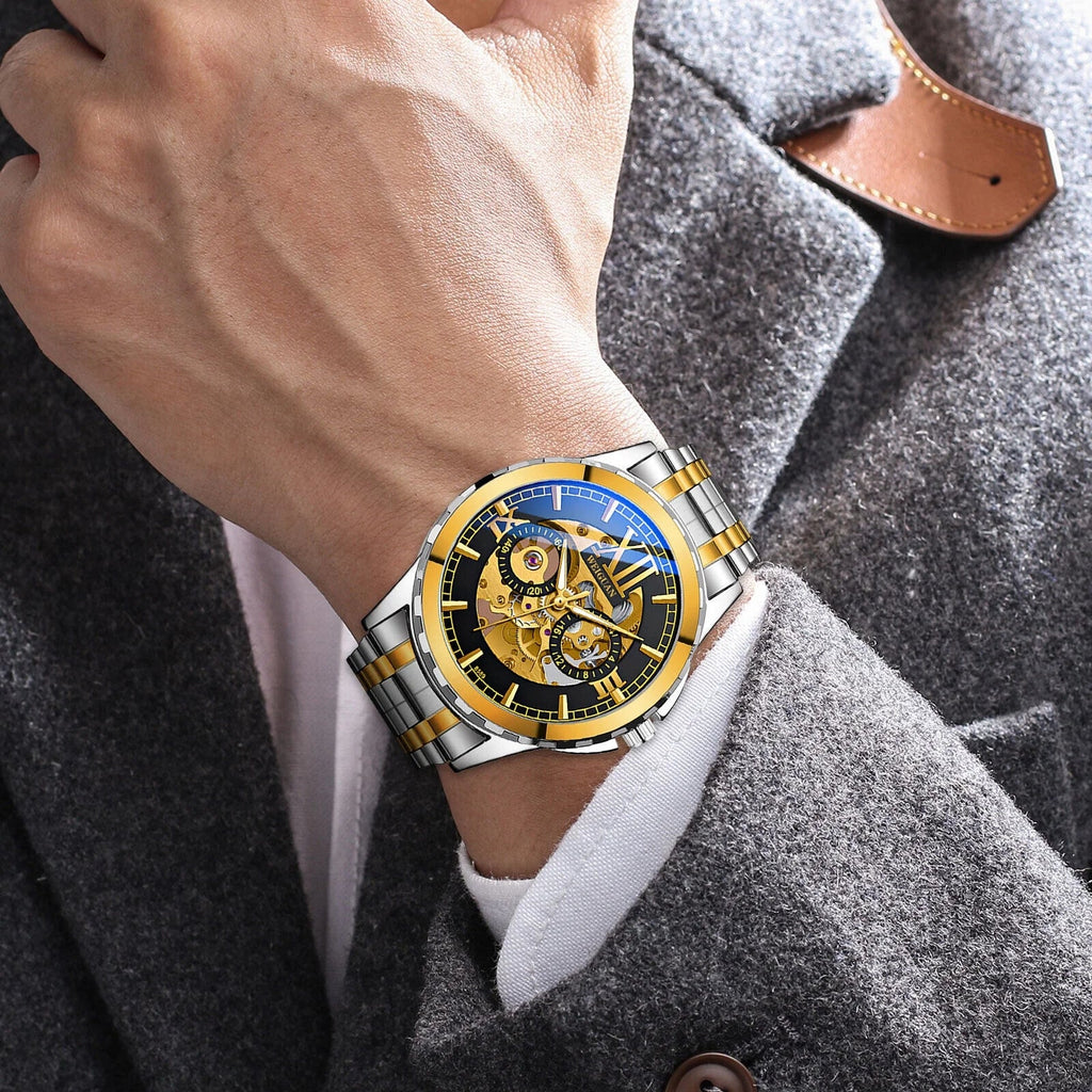 Skeleton Steel Hollow Luxury Men's Stainless Watch Mechanical Business Automatic
