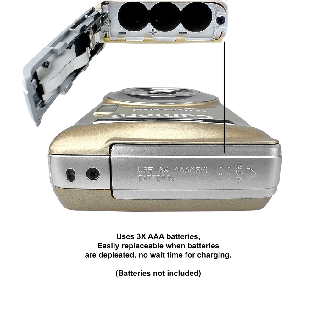 Photo 16MP Megapixel Camera Digital and with 2.4" Compact Media Input (Gold) Transfer Screen, Mic LCD USB Video and Acuvar
