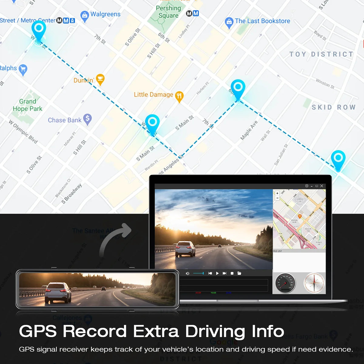 Parking Cam, GPS TOGUARD Rear Assist, Parking Touch 4K+1080P Mirror View 12" and Monitoring, Front Screen Camera, Rear Dash