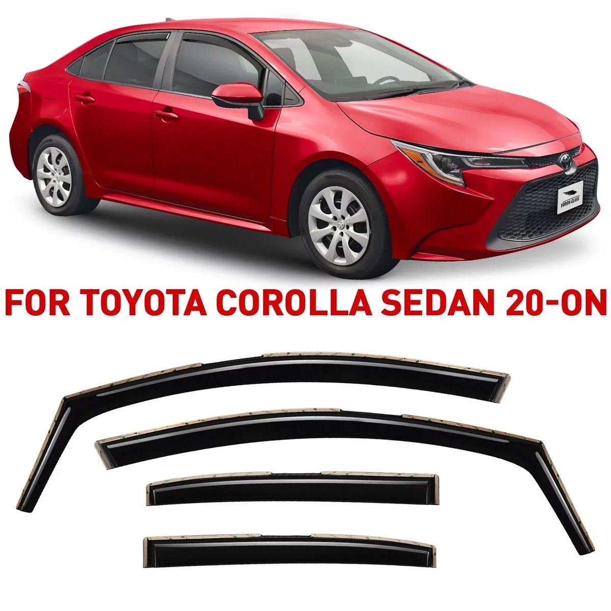 Durable Rain Toyota Guards Sedan, 200521 2020-2024 4 Window Glass Vent Voron Extra Pieces Visors, - Window for Corolla Deflectors, in-Channel