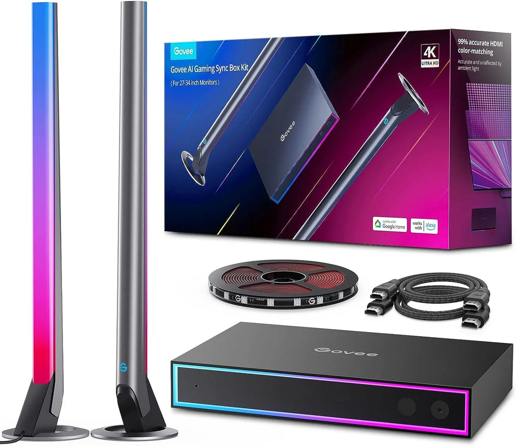 Google Bars inch HDMI Alexa, for 1 Assistant, Box Kit, Light AI Back Out 4K Light and with In LED 3 CEC, And Box, HDMI2.0 Gaming Monitor Monitors, Strip Works Light, Sync with Gaming RGBIC 27-34 Govee