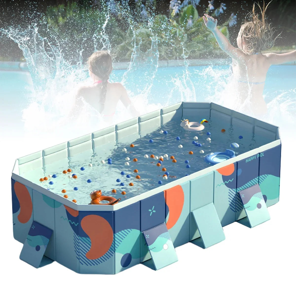 Non-Inflatable 113" Ground ANJORALA Kiddie for Pool Garden Swimming Pool Backyard(Blue) Above Collapsible